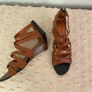 Rebecca Minkoff Wedge Heeled Sandal Black Brown Size 6